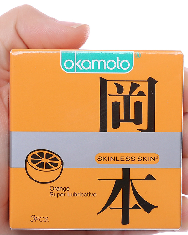 Hộp 3 cái bao cao su Okamoto Skinless Skin hương cam 53mm 
