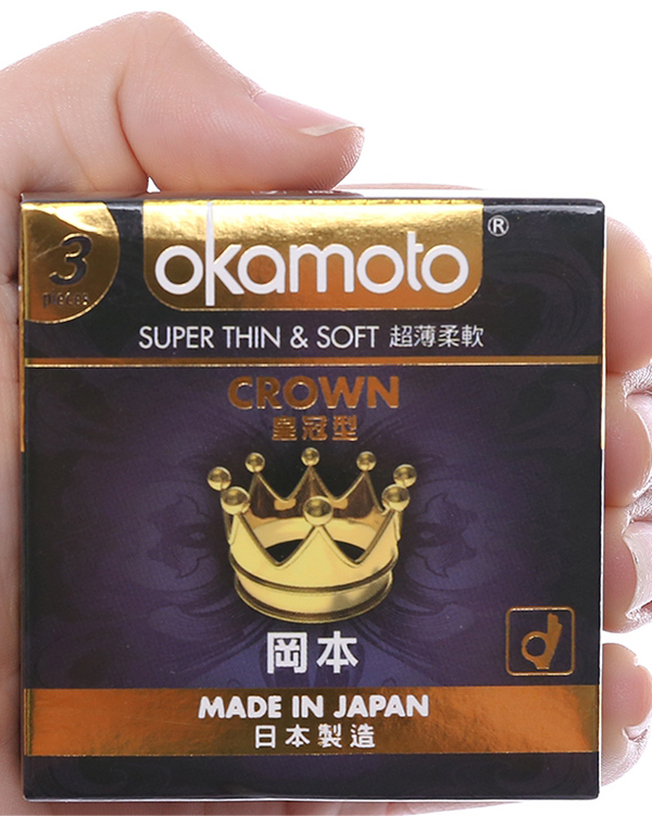 Hộp 3 cái bao cao su Okamoto Crown siêu mỏng 52mm